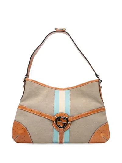 Pre-owned Gucci 2000-2015 Canvas Web Reins Shoulder Bag In Brown