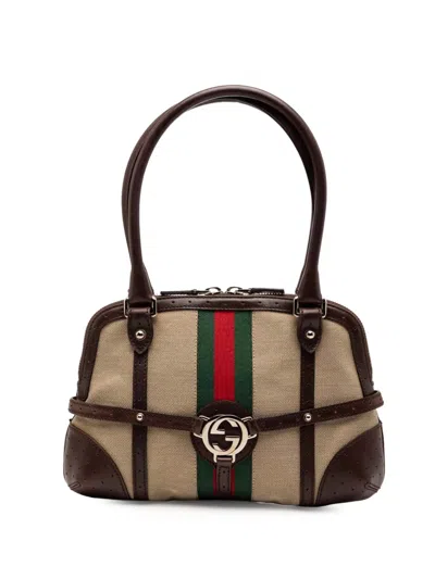 Pre-owned Gucci 2000-2015 Canvas Web Reins Shoulder Bag In Brown