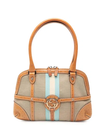 Pre-owned Gucci 2000-2015 Canvas Web Reins Shoulder Bag In Brown