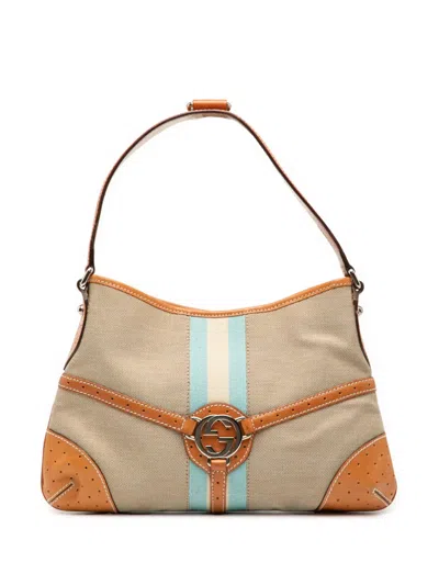 Pre-owned Gucci 2000-2015 Canvas Web Reins Shoulder Bag In Brown