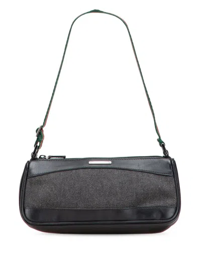 Pre-owned Gucci 2000-2015 Denim Web Shoulder Bag In Black