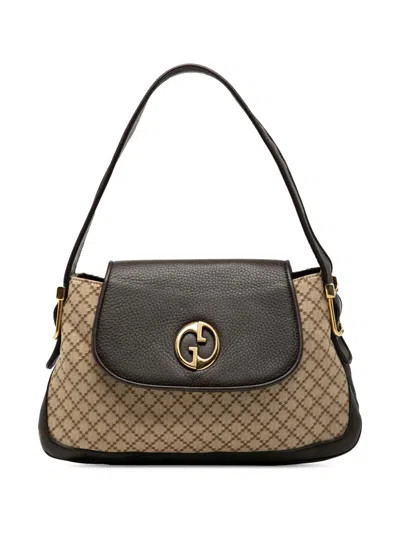 Pre-owned Gucci 2000-2015 Diamante Canvas 1973 Shoulder Bag In Brown