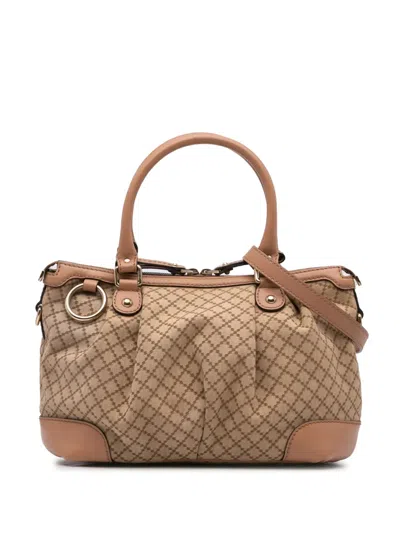 Pre-owned Gucci 2000-2015 Diamante Canvas Sukey Satchel In Brown