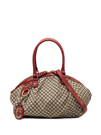Pre-owned Gucci 2000-2015 Diamante Canvas Sukey Satchel In Brown