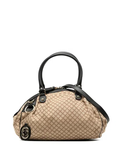 Pre-owned Gucci 2000-2015 Diamante Canvas Sukey Satchel In Brown