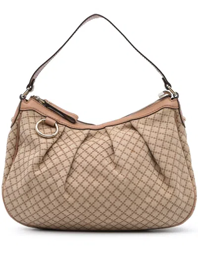 Pre-owned Gucci 2000-2015 Diamante Canvas Sukey Shoulder Bag In Brown
