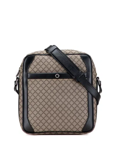 Pre-owned Gucci 2000-2015 Diamante Coated Canvas Zip Crossbody Bag In Brown