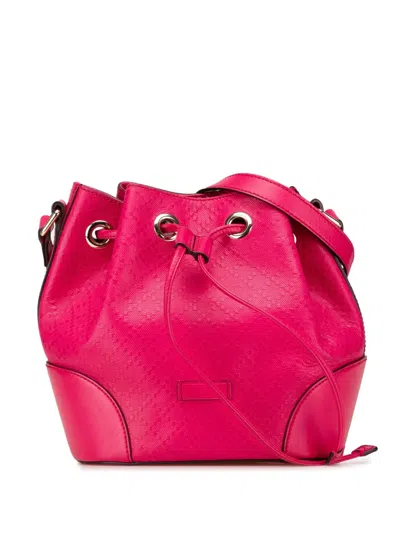 Pre-owned Gucci 2000-2015 Diamante Leather Bright Bucket Bag In Pink