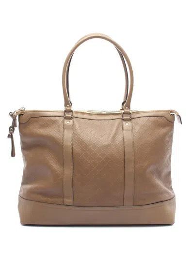 Pre-owned Gucci 2000-2015 Diamante Leather Tote Bag In Brown