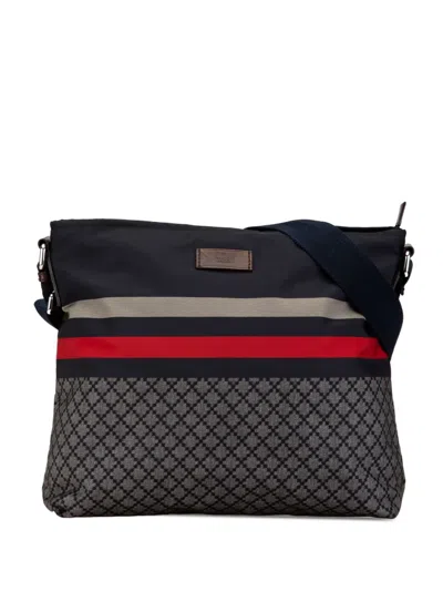 Pre-owned Gucci 2000-2015 Diamante Nylon Web Crossbody Bag In Blue