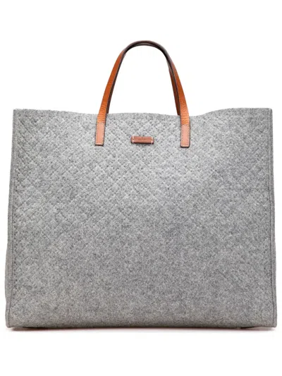 Pre-owned Gucci 2000-2015 Diamante Wool Tote Bag In Gray