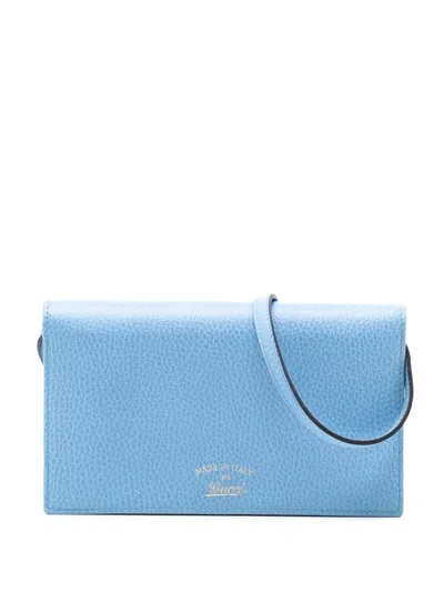Pre-owned Gucci 2000-2015 Dollar Calfskin Swing Wallet On Strap Crossbody Bag In Blue