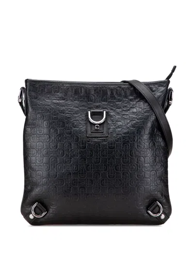 Pre-owned Gucci 2000-2015 Embossed Leather Horsebit Abbey D Ring Crossbody Bag In Black