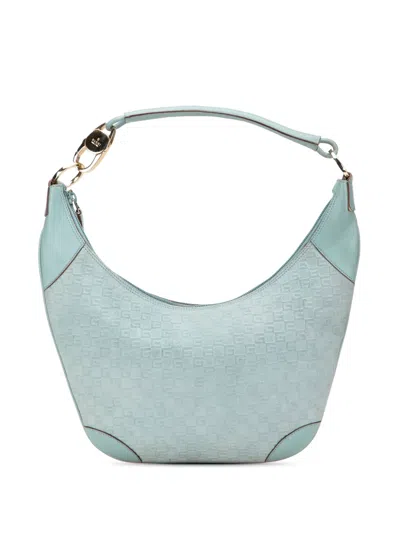 Pre-owned Gucci 2000-2015 G Square Suede Hobo Bag In Blue