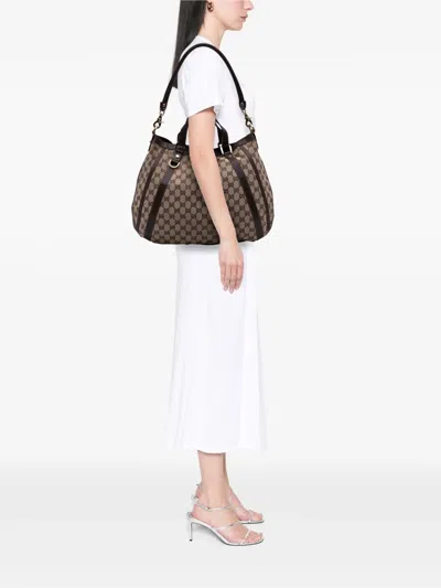 Pre-owned Gucci 2000-2015 Gg Canvas Abbey D Ring Convertible Satchel In Brown