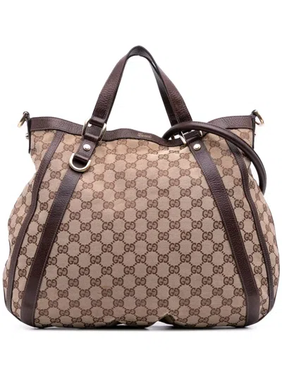 Pre-owned Gucci 2000-2015 Gg Canvas Abbey D Ring Convertible Satchel In Brown