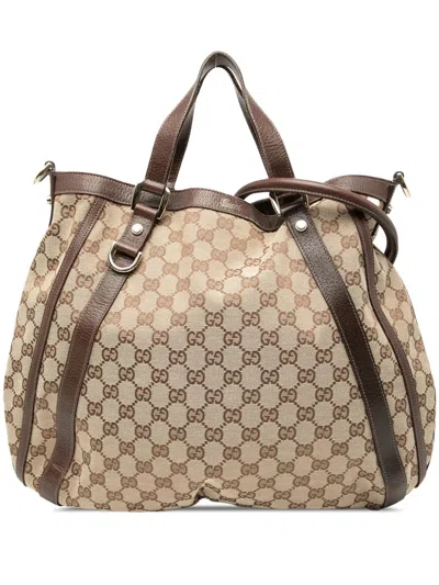 Pre-owned Gucci 2000-2015 Gg Canvas Abbey D Ring Convertible Satchel In Brown