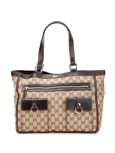Pre-owned Gucci 2000-2015 Gg Canvas Abbey D Ring Pocket Tote Bag In Brown