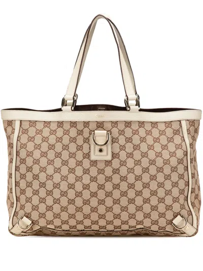 Pre-owned Gucci 2000-2015 Gg Canvas Abbey D Ring Tote Bag In Brown