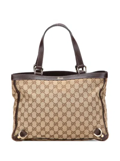 Pre-owned Gucci 2000-2015 Gg Canvas Abbey D Ring Tote Bag In Brown