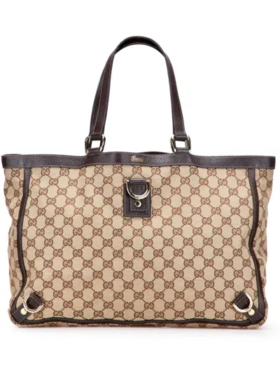 Pre-owned Gucci 2000-2015 Gg Canvas Abbey D Ring Tote Bag In Brown