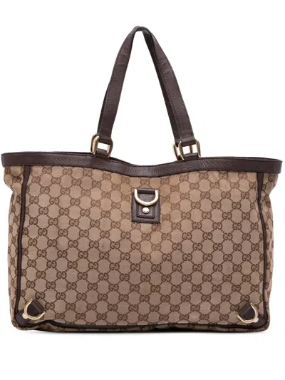 Pre-owned Gucci 2000-2015 Gg Canvas Abbey D Ring Tote Bag In Brown