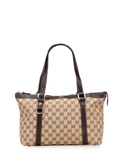 Pre-owned Gucci 2000-2015 Gg Canvas Abbey D Ring Tote Bag In Brown