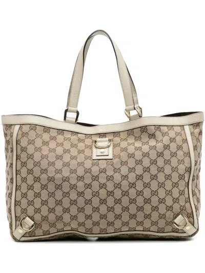 Pre-owned Gucci 2000-2015 Gg Canvas Abbey D Ring Tote Bag In Brown
