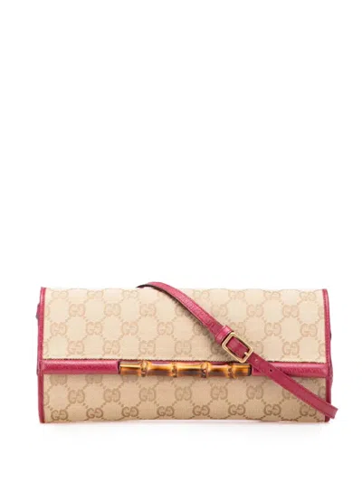 Pre-owned Gucci 2000-2015 Gg Canvas Bamboo Bar Crossbody Bag In Brown