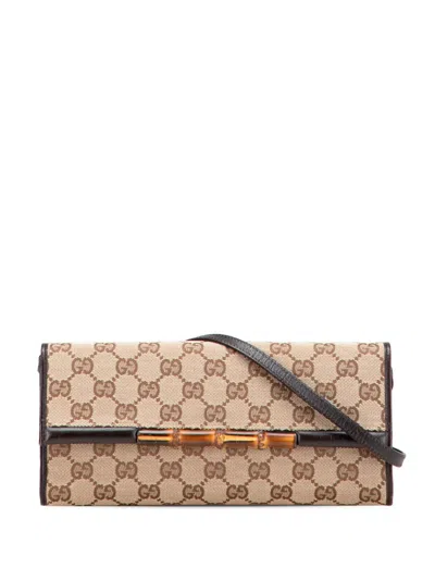 Pre-owned Gucci 2000-2015 Gg Canvas Bamboo Bar Crossbody Bag In Brown