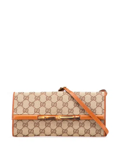 Pre-owned Gucci 2000-2015 Gg Canvas Bamboo Bar Crossbody Bag In Brown