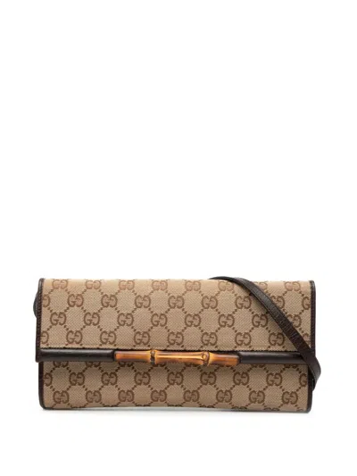 Pre-owned Gucci 2000-2015 Gg Canvas Bamboo Bar Crossbody Bag In Brown