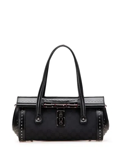 Pre-owned Gucci 2000-2015 Gg Canvas Bamboo Bullet Shoulder Bag In Black