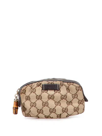 Pre-owned Gucci 2000-2015 Gg Canvas Bamboo Cosmetic Pouch In Brown