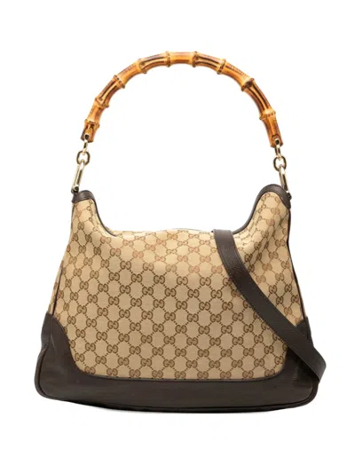Pre-owned Gucci 2000-2015 Gg Canvas Bamboo Diana Satchel In Brown