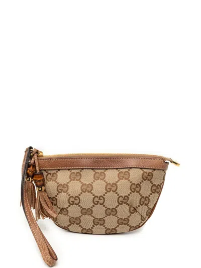 Pre-owned Gucci 2000-2015 Gg Canvas Bamboo Pouch In Brown