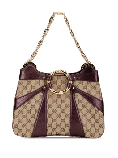 Pre-owned Gucci 2000-2015 Gg Canvas Bamboo Ring Chain Shoulder Bag In Brown