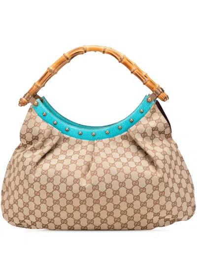 Pre-owned Gucci 2000-2015 Gg Canvas Bamboo Studded Hobo Bag In Brown
