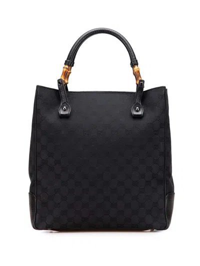 Pre-owned Gucci 2000-2015 Gg Canvas Bamboo Tote Bag In Black
