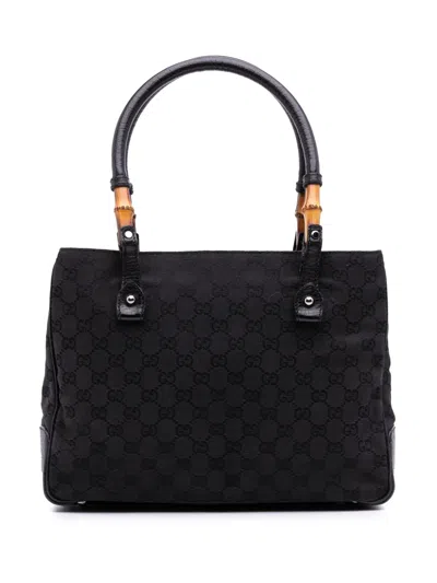 Pre-owned Gucci 2000-2015 Gg Canvas Bamboo Tote Bag In Black