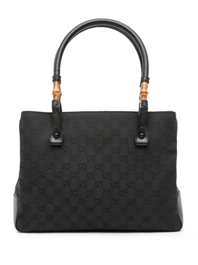 Pre-owned Gucci 2000-2015 Gg Canvas Bamboo Tote Bag In Black