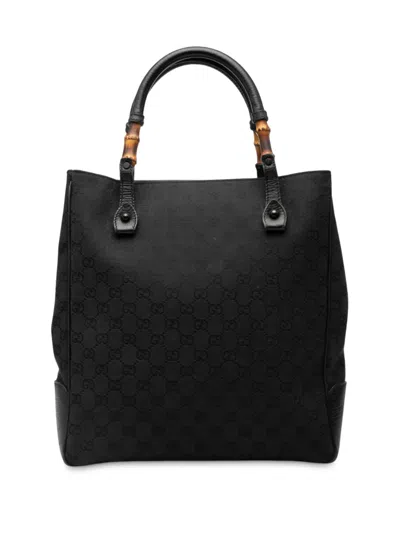 Pre-owned Gucci 2000-2015 Gg Canvas Bamboo Tote Bag In Black