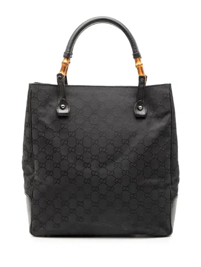 Pre-owned Gucci 2000-2015 Gg Canvas Bamboo Tote Bag In Black