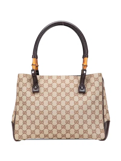 Pre-owned Gucci 2000-2015 Gg Canvas Bamboo Tote Bag In Brown