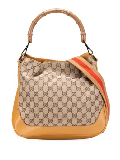 Pre-owned Gucci 2000-2015 Gg Canvas Bamboo Web Satchel In Brown