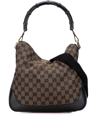 Pre-owned Gucci 2000-2015 Gg Canvas Bamboo Web Satchel In Brown