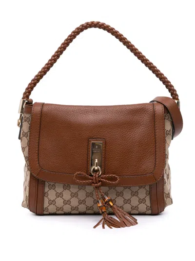 Pre-owned Gucci 2000-2015 Gg Canvas Bella Flap Satchel In Brown