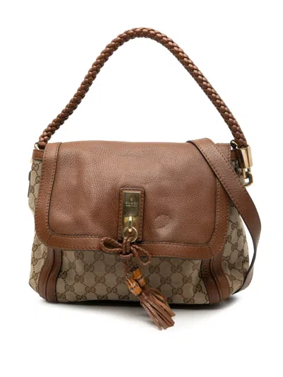 Pre-owned Gucci 2000-2015 Gg Canvas Bella Flap Satchel In Brown