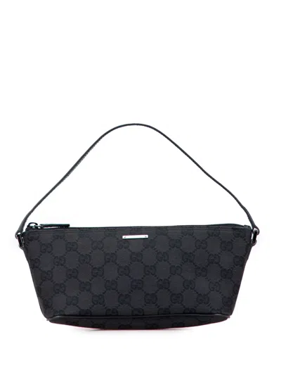 Pre-owned Gucci 2000-2015 Gg Canvas Boat Shoulder Bag In Black
