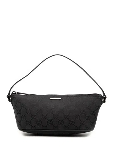 Pre-owned Gucci 2000-2015 Gg Canvas Boat Shoulder Bag In Black